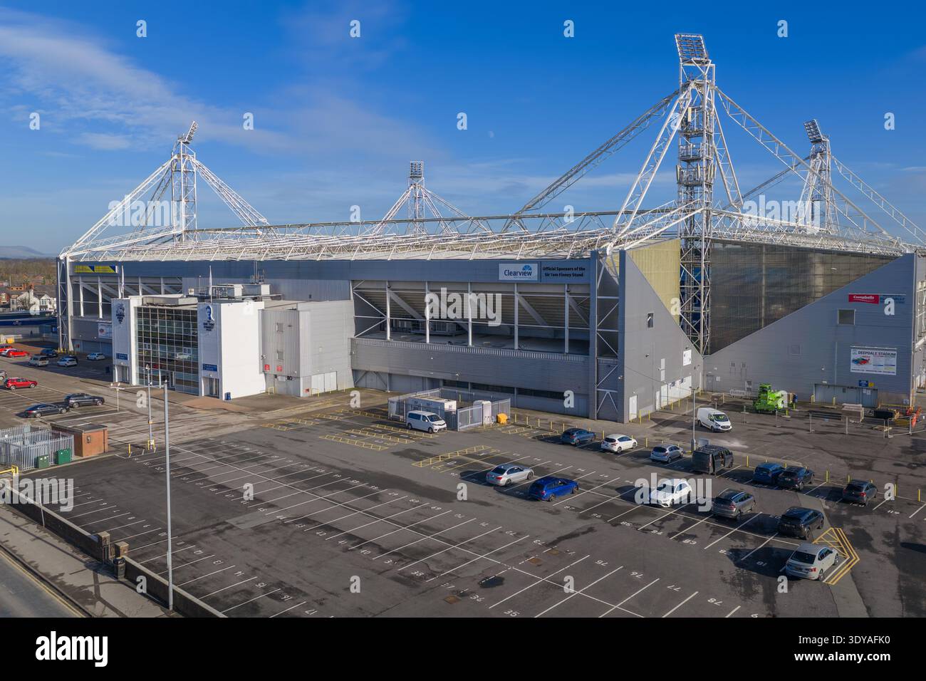 Aerial view of Deepdale Stadium and the Sir Tom Finney Stand Stock Photo