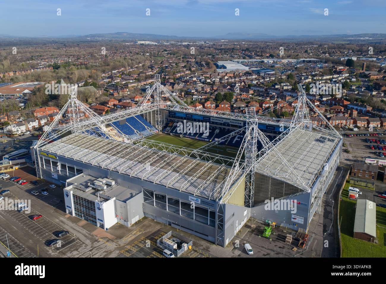 Aerial image of Deepdale Stadium and the Preston North End grounds Stock Photo