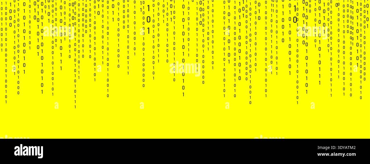 Binary Rain background. Futuristic hacker code on computer with falling numbers. Light effect for data flow. Programming symbols on yellow backdrop Stock Vector