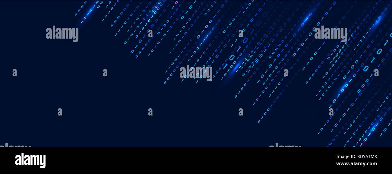 Futuristic backdrop with programming symbols. Cyber security and abstract technology art. Modern binary code Rain matrix with blue visual theme Stock Vector