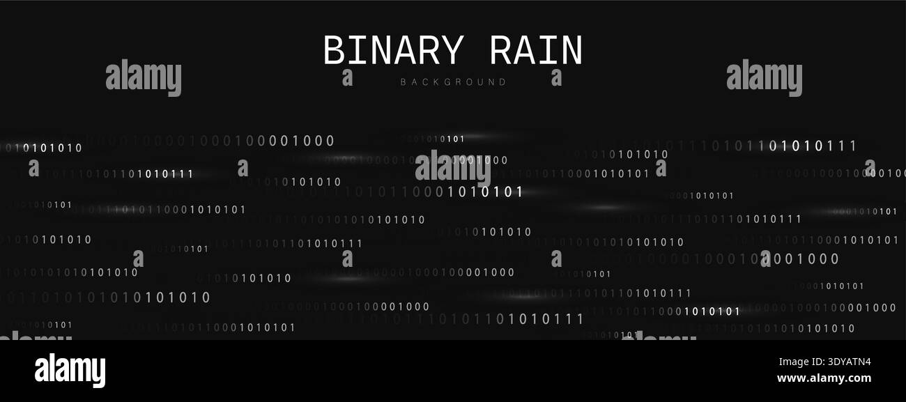 Abstract binary Rain. Futuristic cyber backdrop with data flow, light effect, and glowing programming symbols. Code matrix for abstract technology Stock Vector