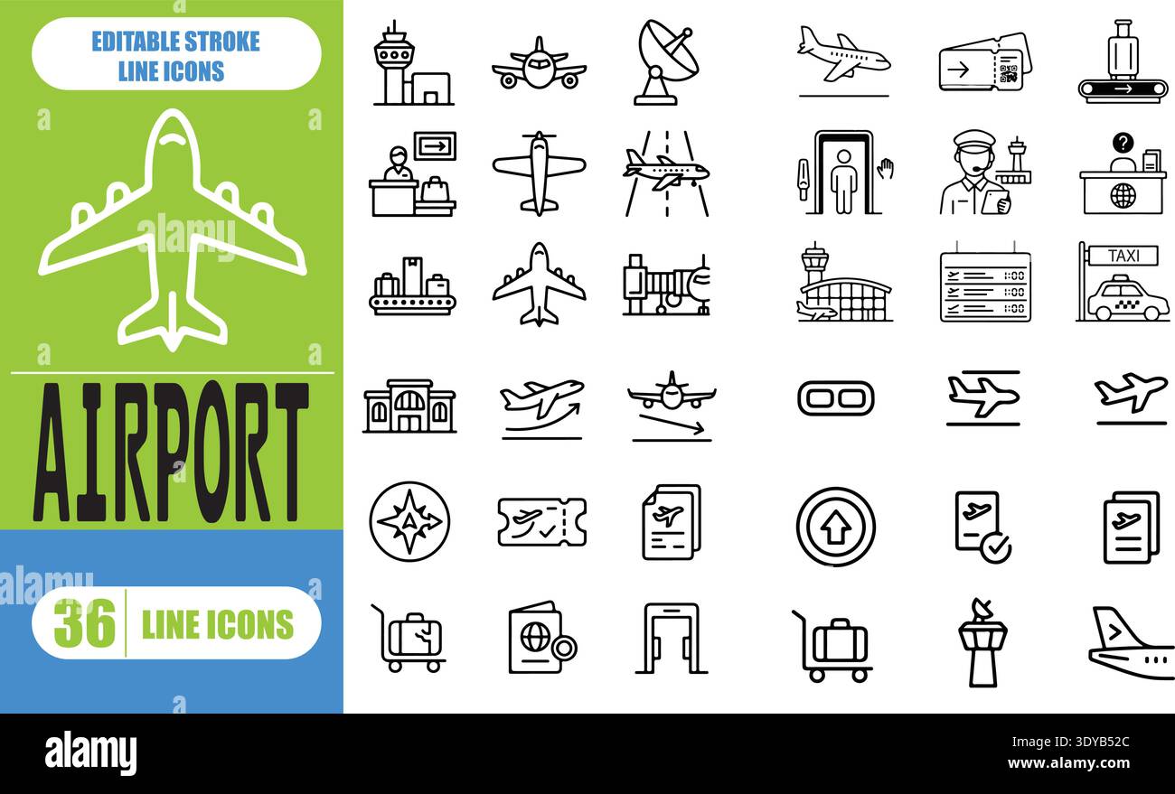 Professional Airport and Aviation Icon Set – 50 Vector Icons for Travel ...