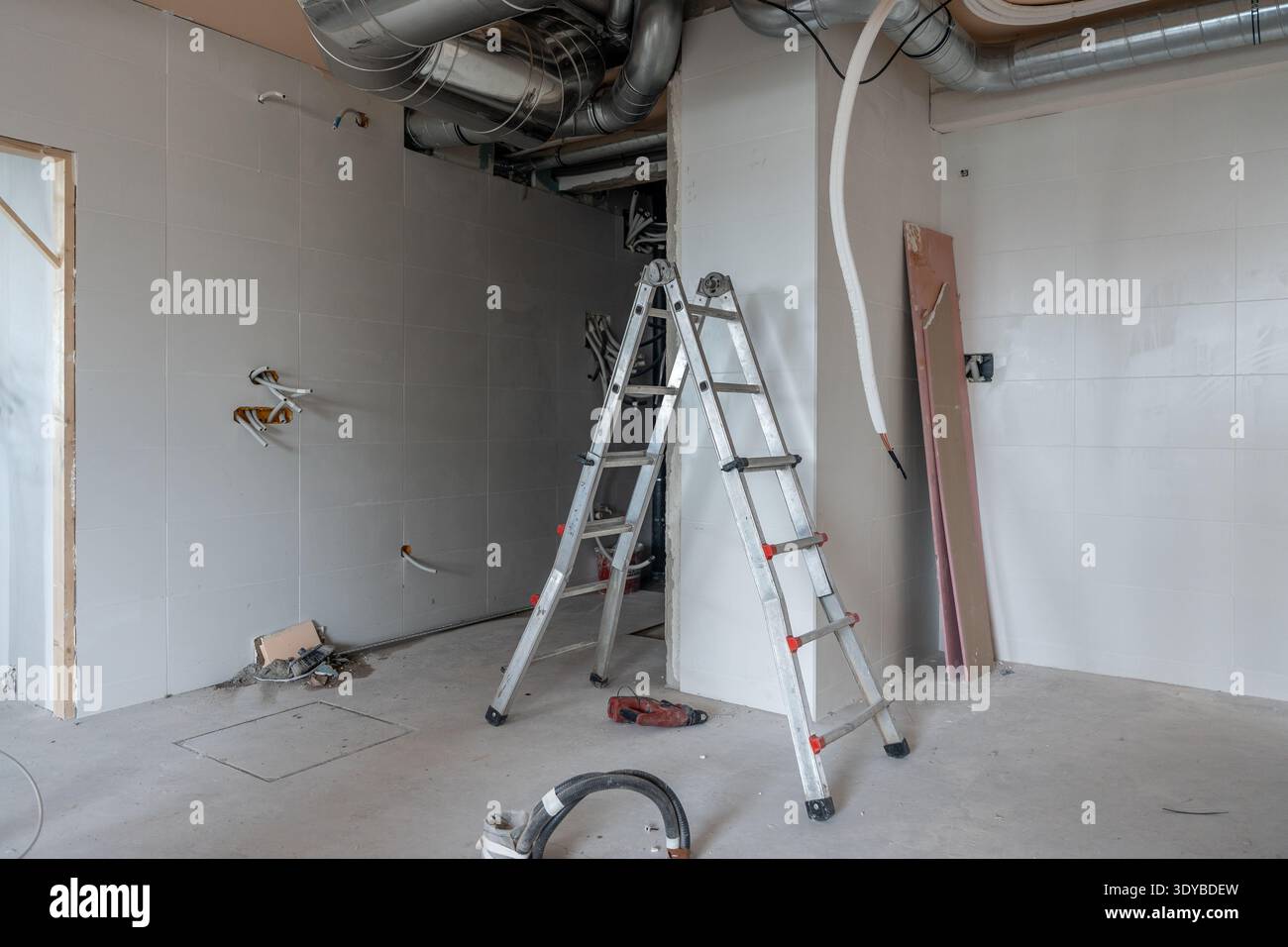 Building interior currently under renovation, showing exposed air ...