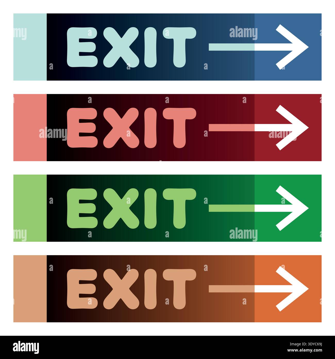 Collection of exit signs on panels Stock Vector
