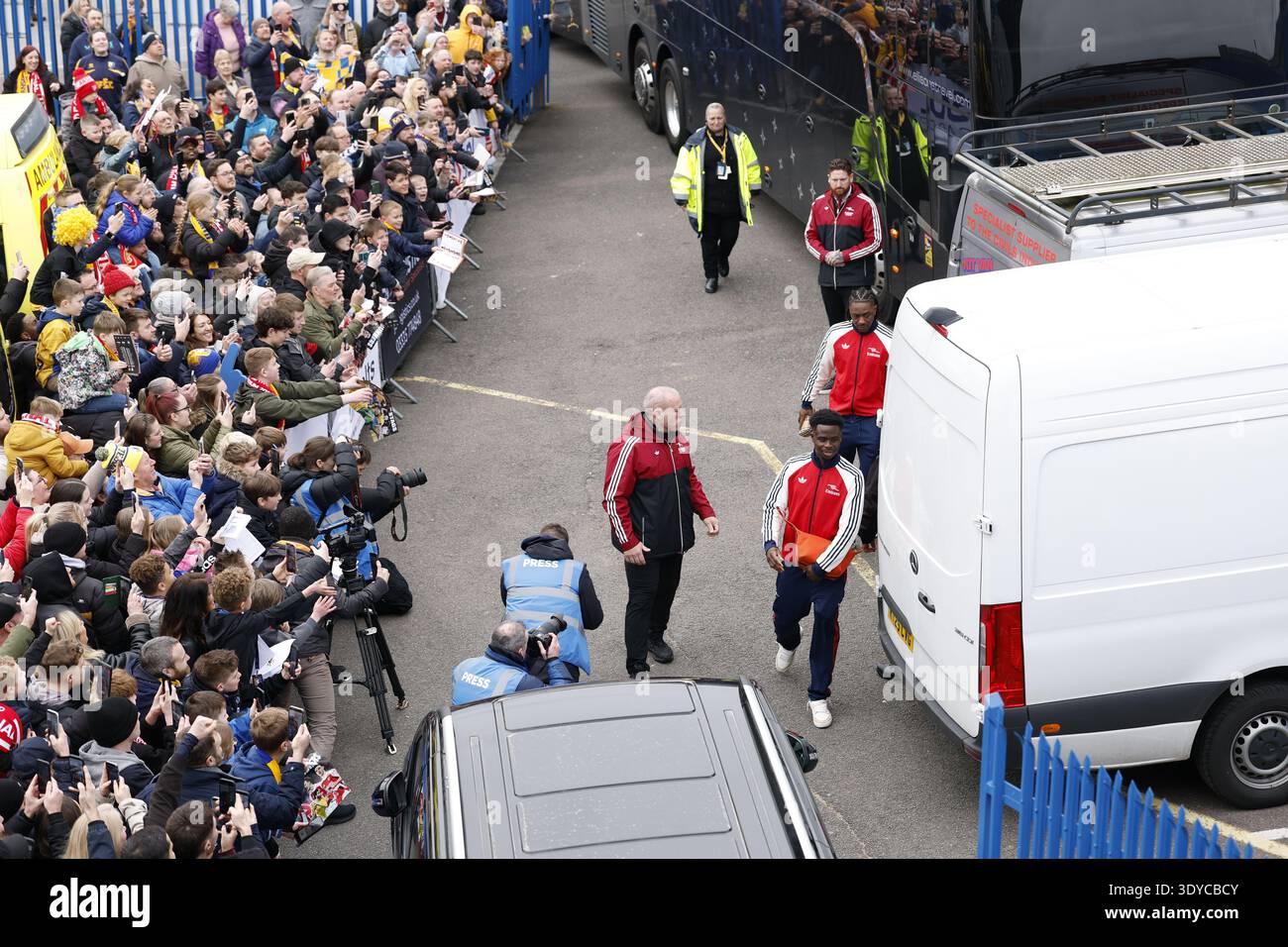 Arsenal players arriving for the Emirates FA Cup fifth round match at ...
