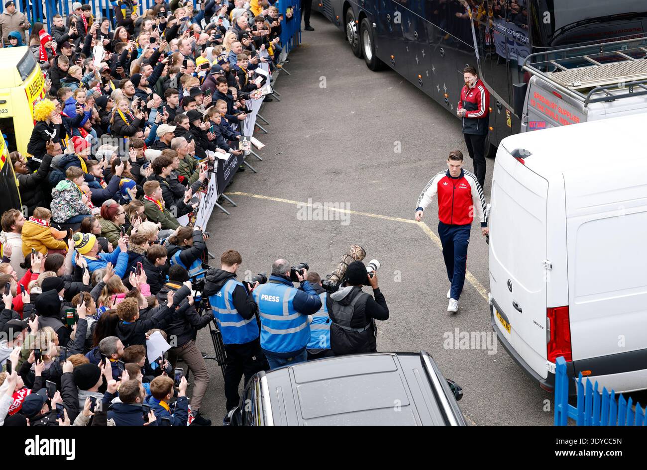Arsenal players arriving for the Emirates FA Cup fifth round match at ...