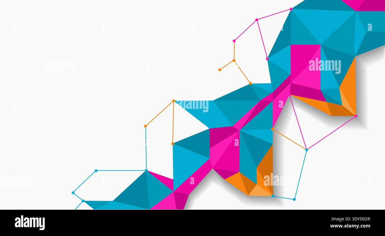 A modern and vibrant abstract composition featuring a 3D-style low poly geometric structure. Stock Vector