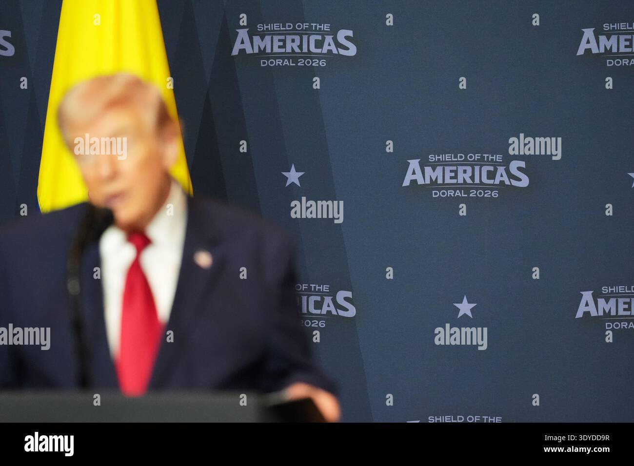 President Donald Trump speaks at the Shield of the Americas Summit ...