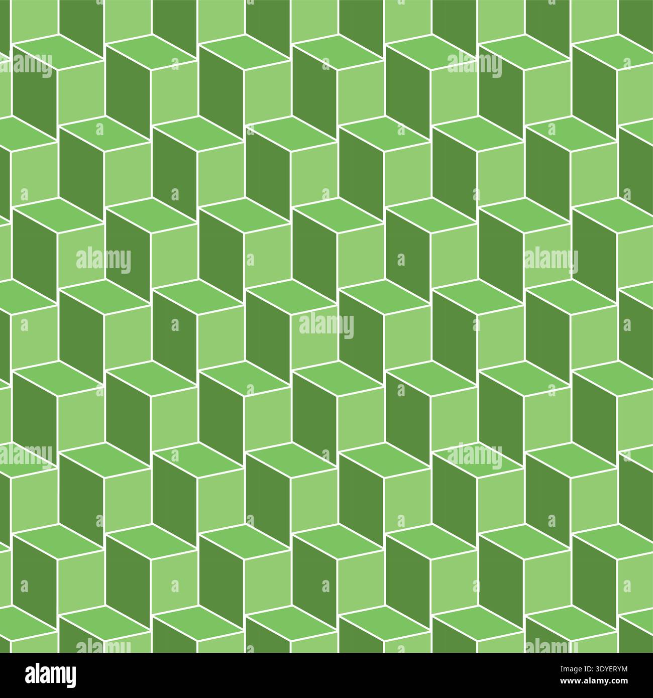 Green cubes seamless geometric 3d abstract pattern. Digital technology repeatable vector bright eco background. Block shape endless texture Stock Vector