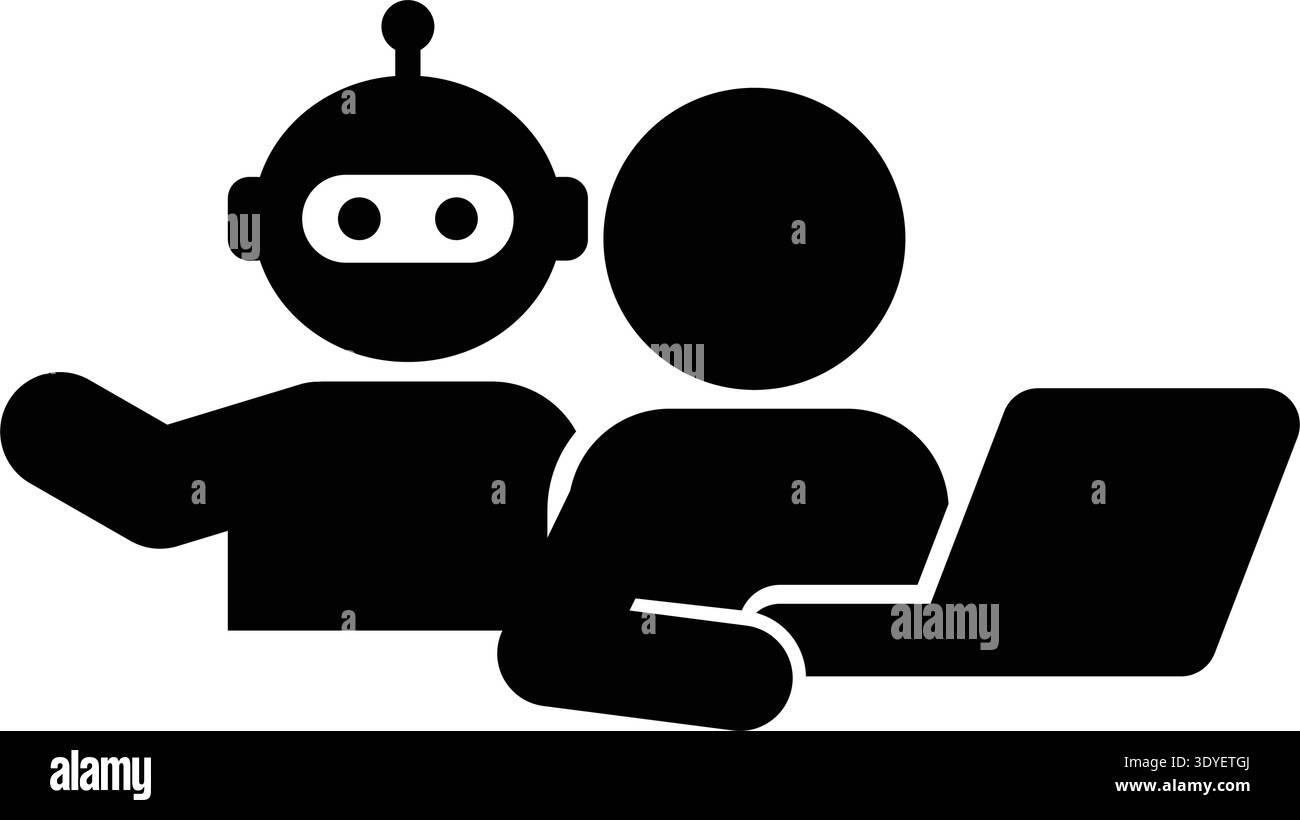 Artificial Intelligence Robot Helping Human Laptop Work Icon Vector AI ...
