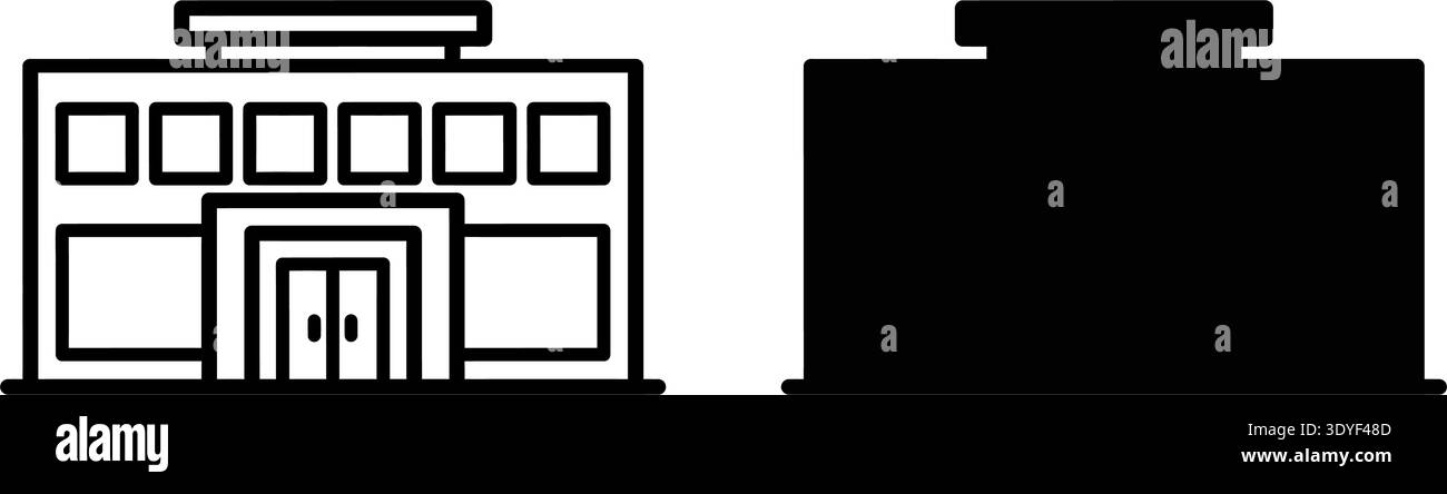 A simple line drawing of a building and its silhouette Stock Vector ...