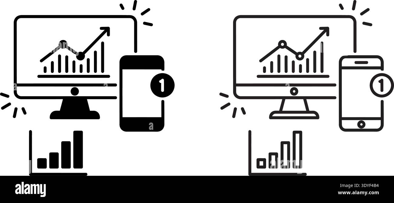 Analyzing data trends on multiple devices simultaneously for business insights Stock Vector