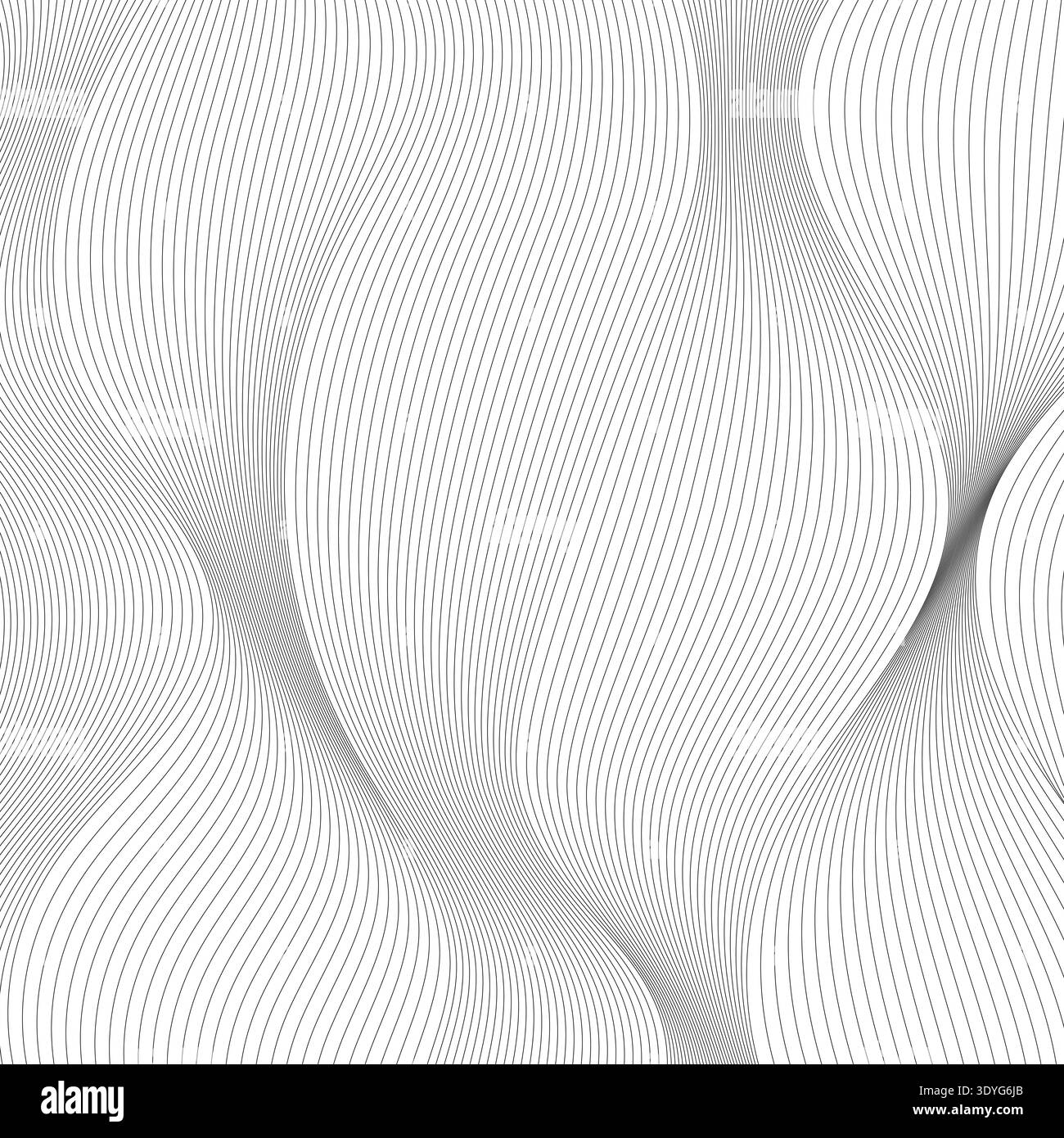 Minimalist monochromatic background featuring fluid distorted wavy lines and moire effect Stock Vector