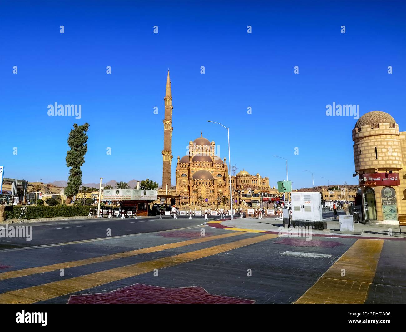 Egypt, Sharm El Sheikh - January 17, 2020: Panorama of the Old Market with El Sahaba Mosque in Sharm El Sheikh. Egyptian resort cityscape - Smartphone Captured Stock Image
