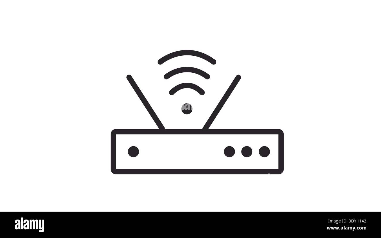 Black Line Router Icon – Minimalist WiFi and Network Device Vector Stock Vector