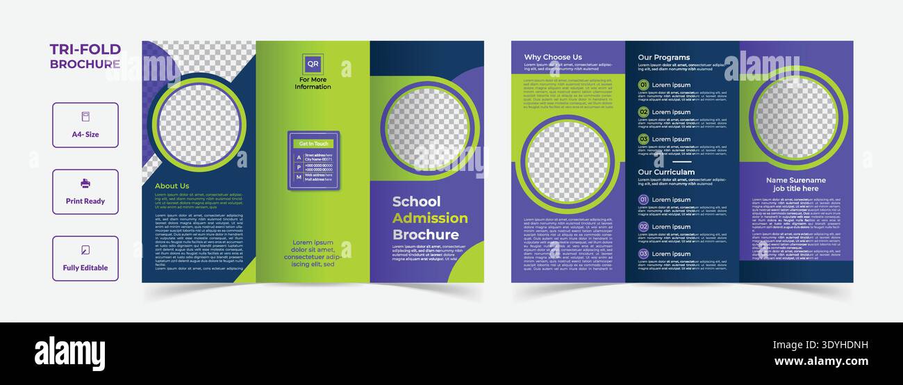 School Admission Tri-Fold Brochure Template Design Stock Vector