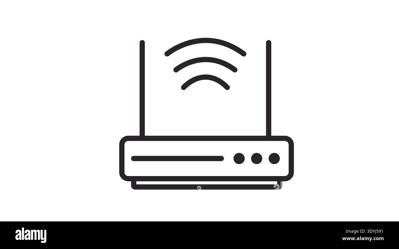 Black Line Router Icon – Minimalist WiFi and Network Device Vector Stock Vector