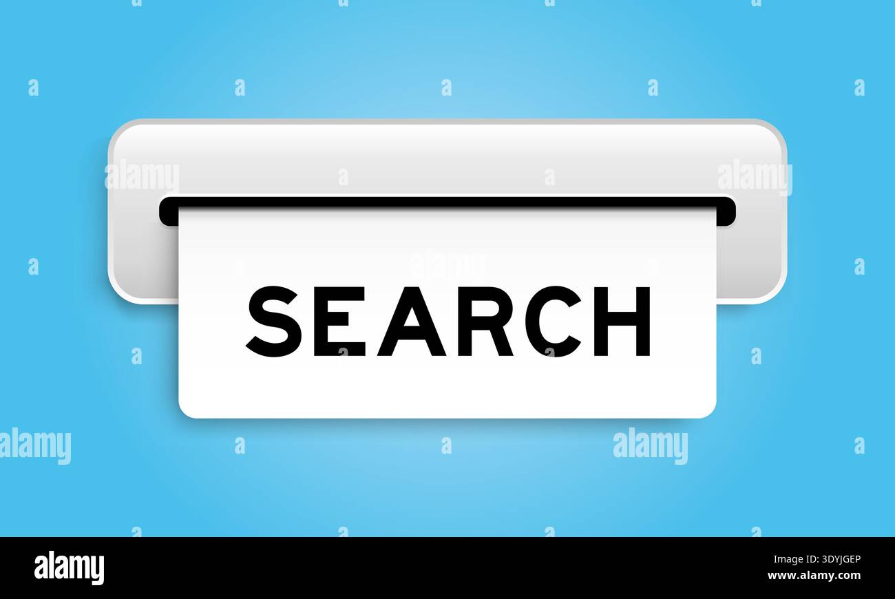 White coupon banner with word search from machine on blue color background Stock Vector