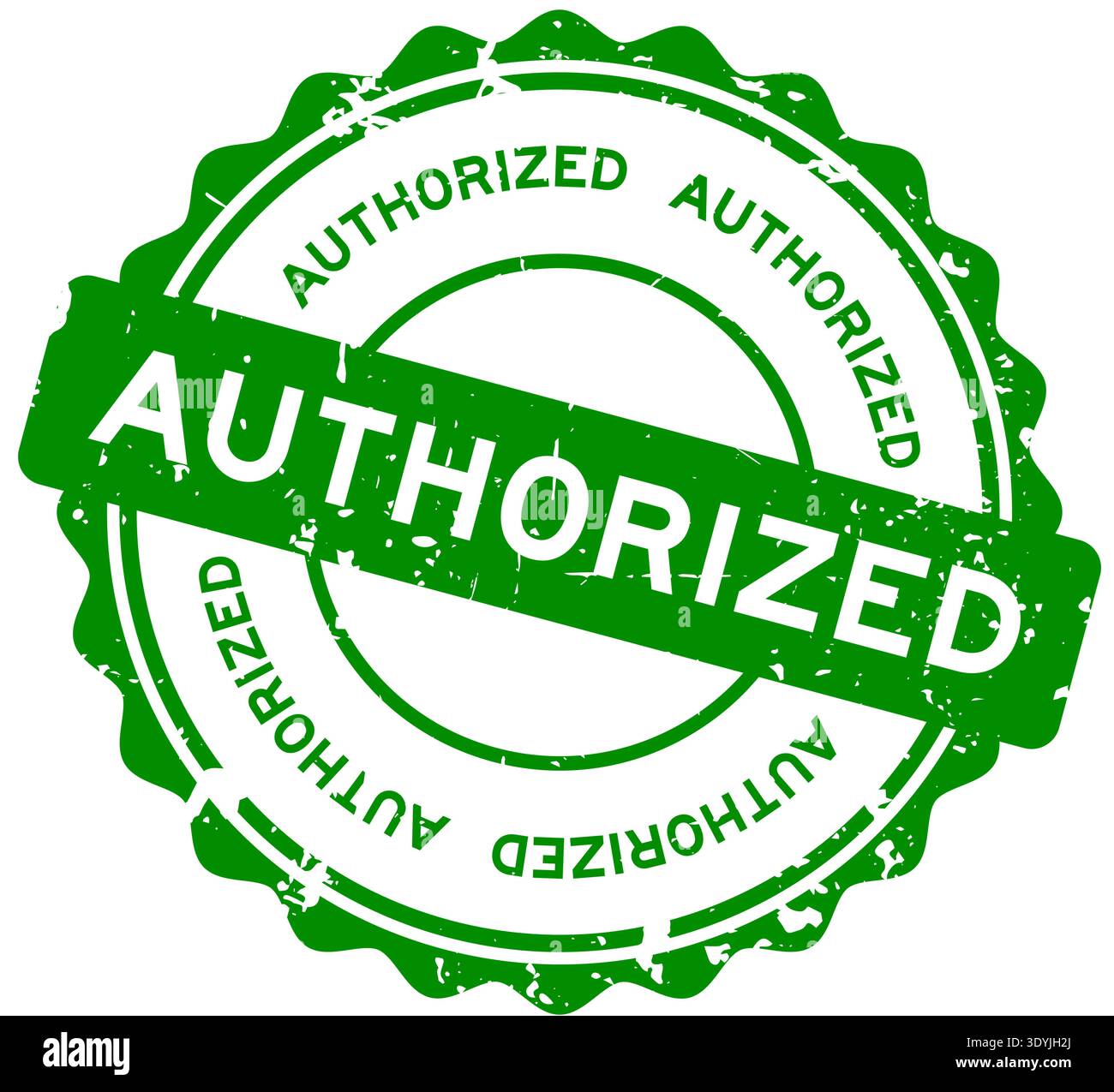 Grunge green authorized word round seal stamp on white background Stock Vector