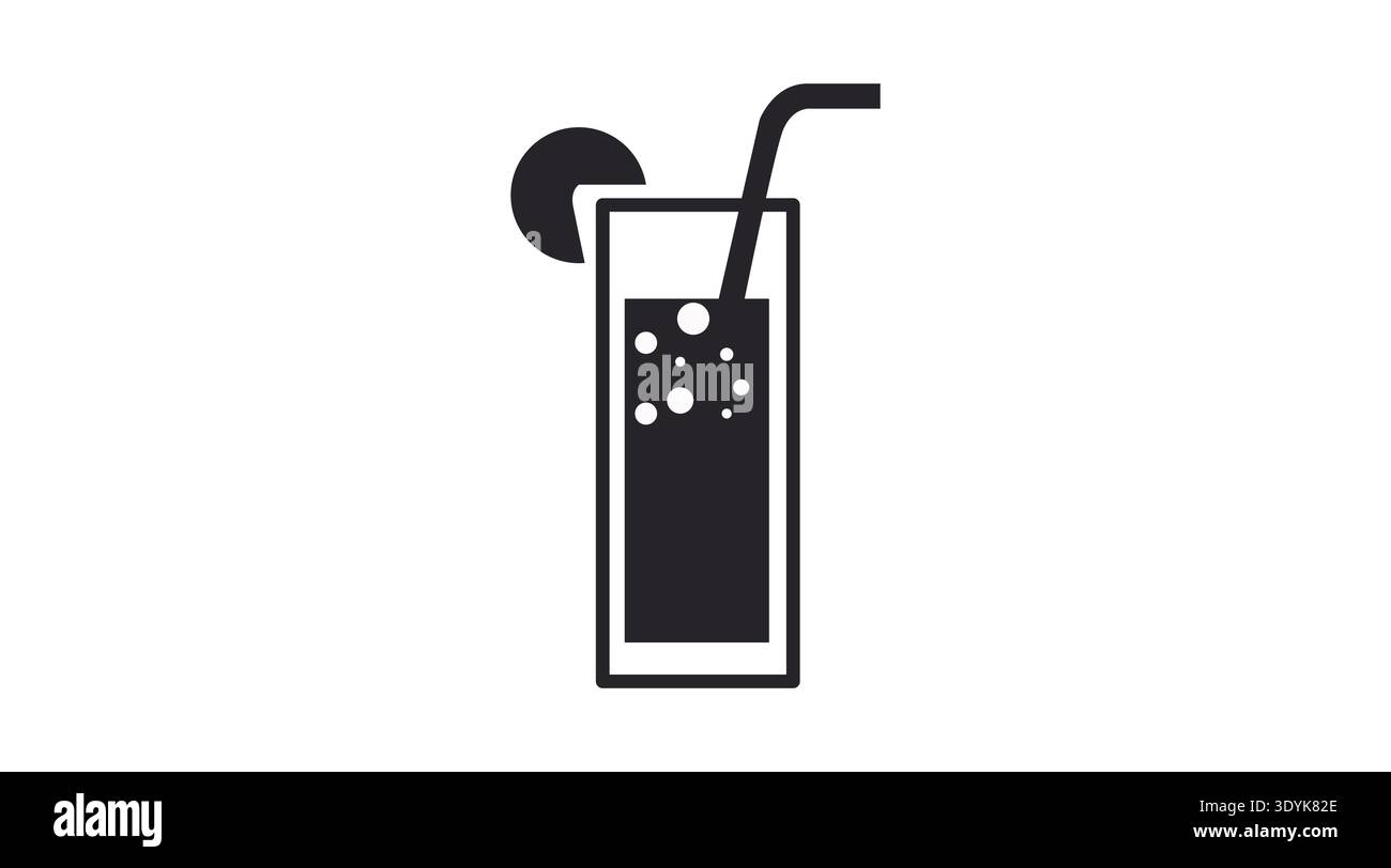 Black Long Drink Glass Icon – Beverage with Straw and Lemon Slice Vector Stock Vector