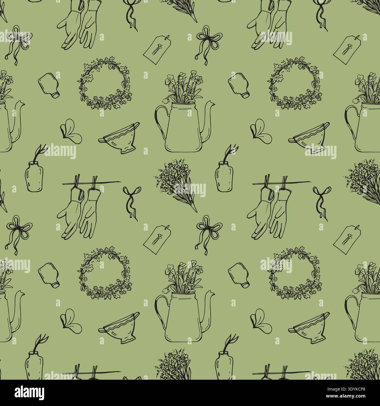 Spring , summer gardening pattern with flower Stock Vector
