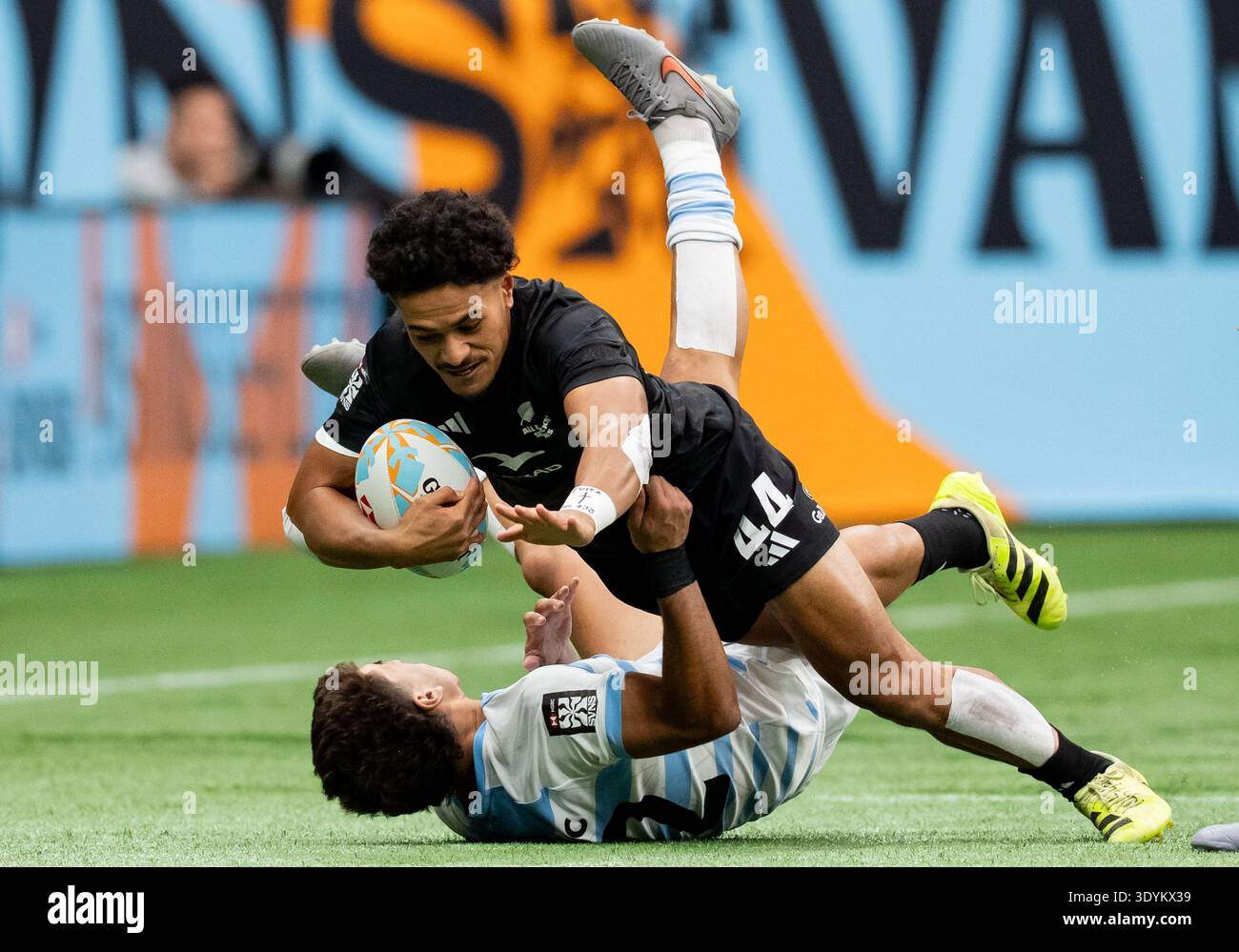 Mark Roderick Rugby New Zealand's Roderick Solo (44) is stopped by Argentina's Sebastian ...