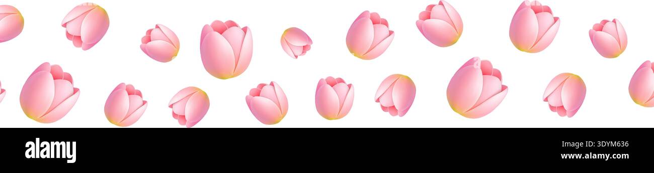 Pink tulip seamless pattern. 3D realistic spring floral design Stock Vector