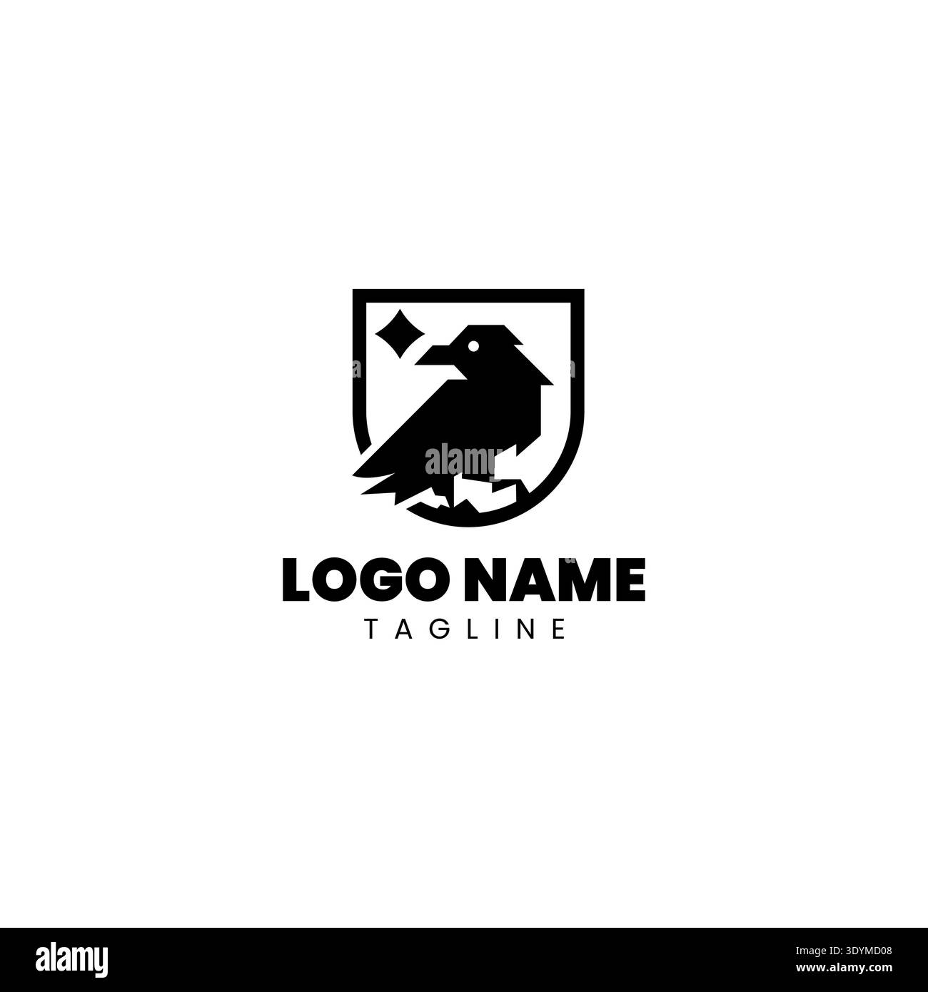 Black raven silhouette inside a shield emblem Stock Vector