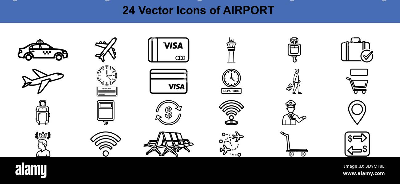 Airport icons set for travel and navigation Stock Vector