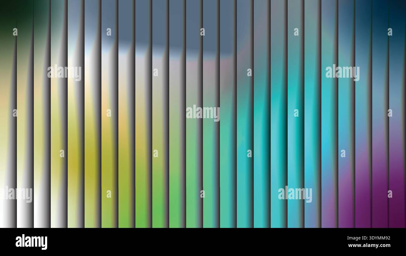 Gradient Vertical Stripes with Prismatic Light Diffusion Over Vertical Metal Background -Background metallic background Stock Vector
