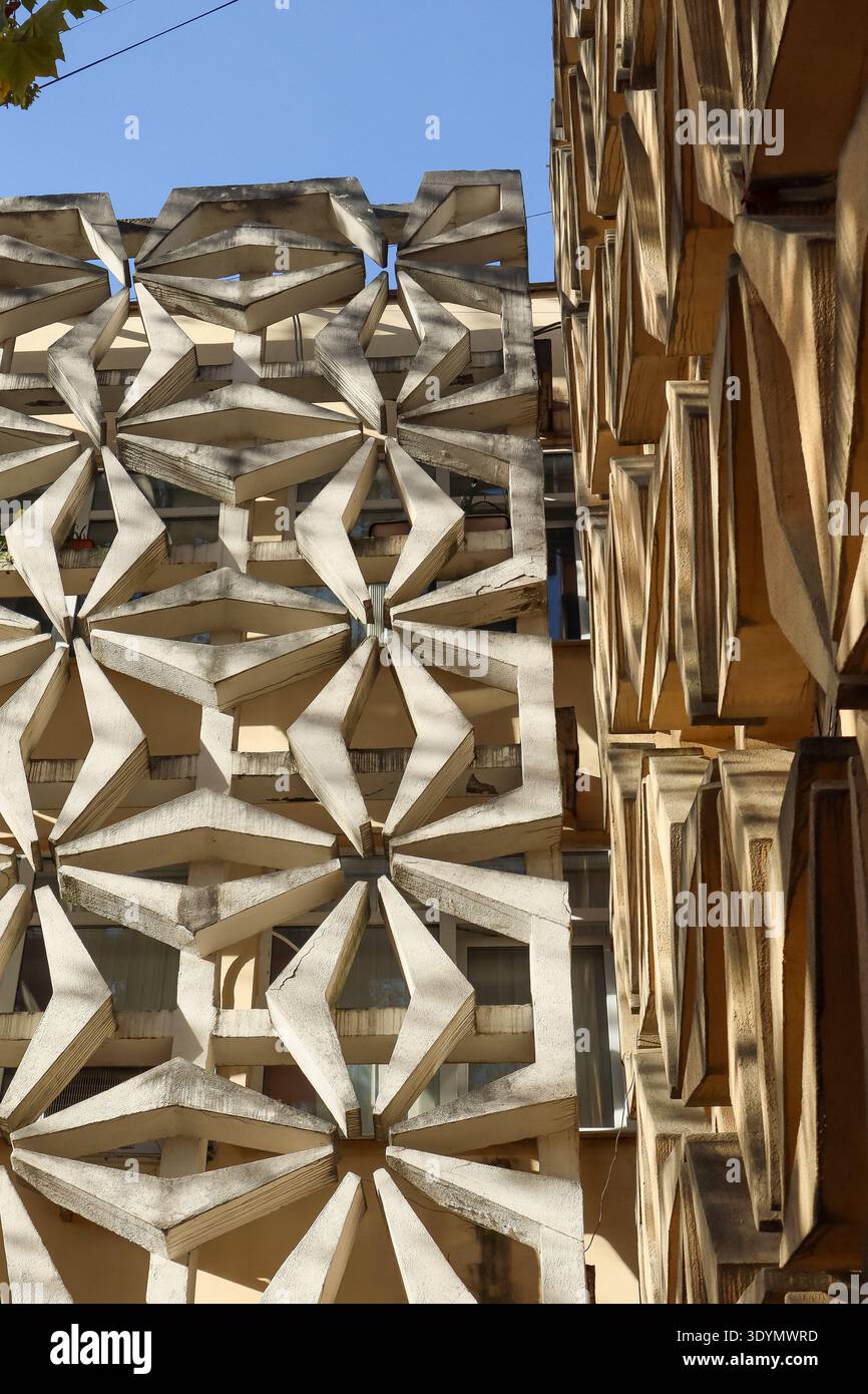Brutalist architectural detail showing interlocking diamond patterns in ...