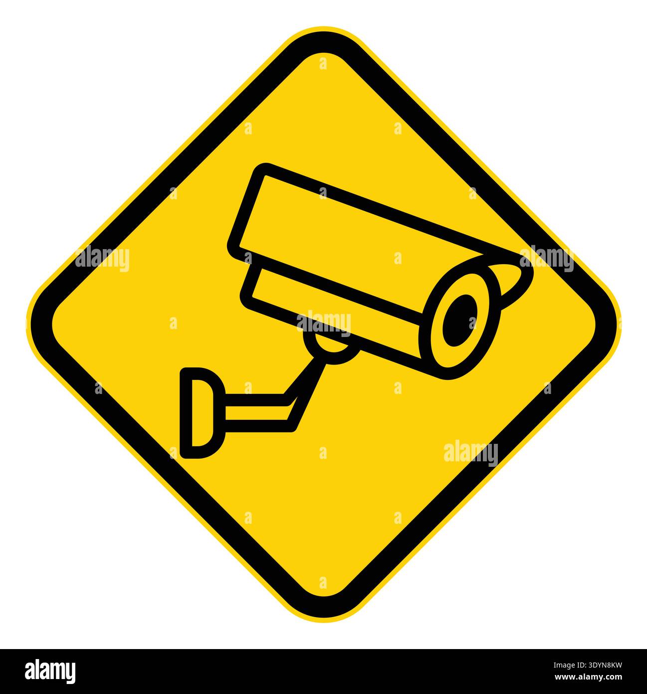 This stock image showcases a yellow warning sign featuring a CCTV security camera icon, emphasizing surveillance and safety in various environments. I Stock Vector