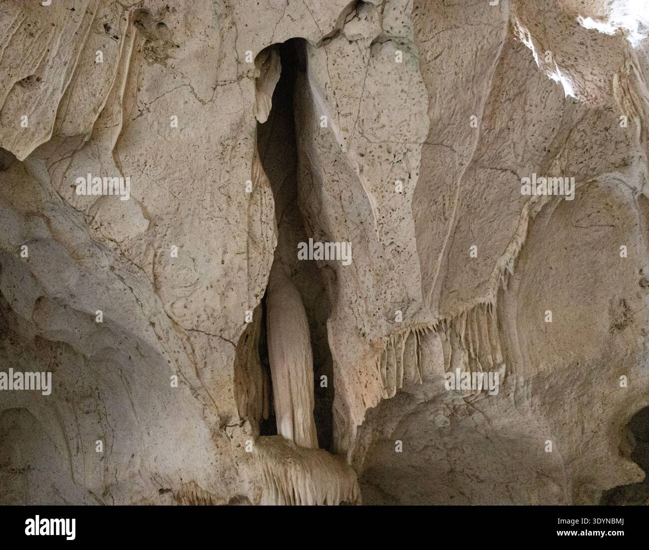 Limestone stalagmite and stalactite formations inside Green Grotto ...