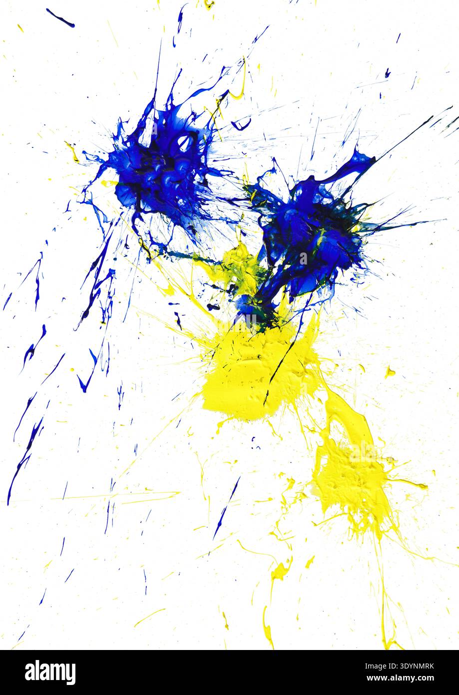 blue and yellow paint splash on white background Stock Photo