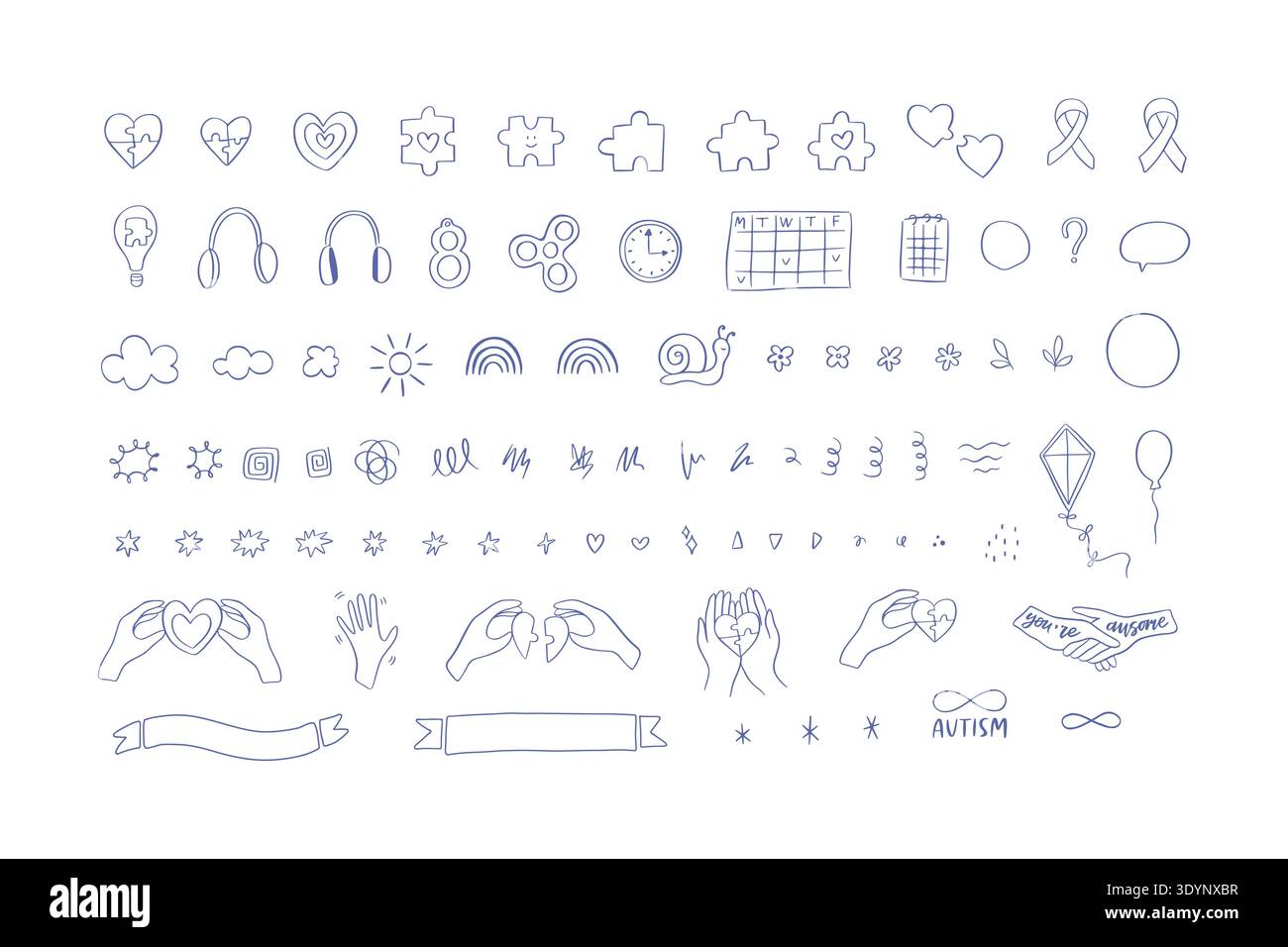 Hand drawn icon vector set neurodiversity support Stock Vector