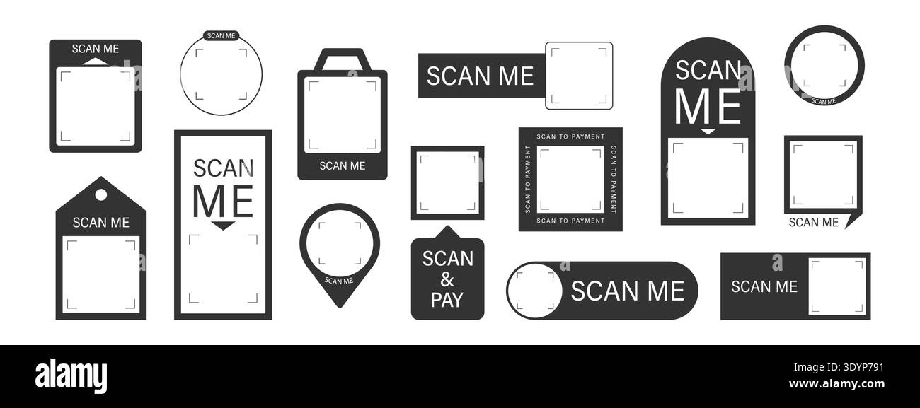 Scan me Frame. Blank QR code and barcode sticker. Template for retail ...
