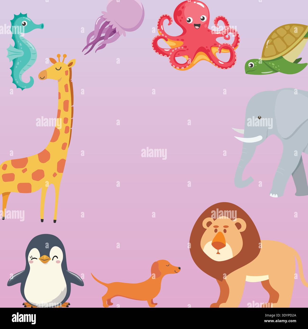 Animal frame for sheet cover. Flat style vector illustration Stock Vector