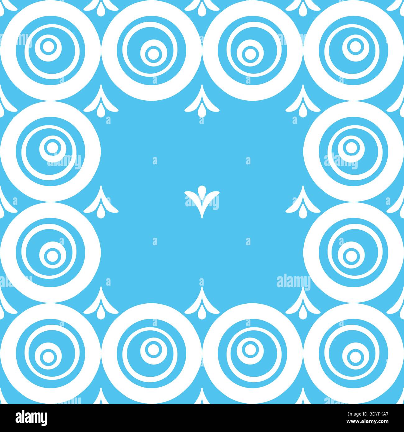 Abstract light blue seamless background featuring white concentric circles and elegant floral damask elements Stock Vector