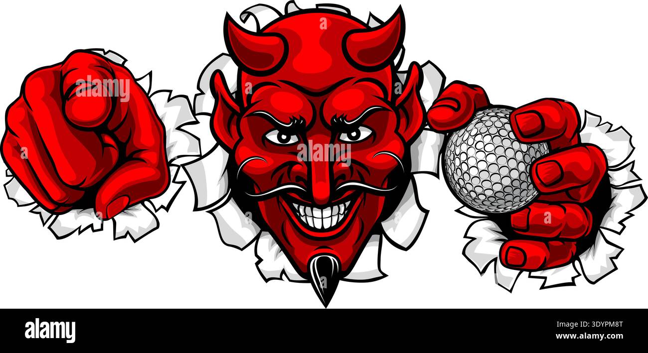 Devil Golf Ball Sport Team Mascot Illustration Stock Vector