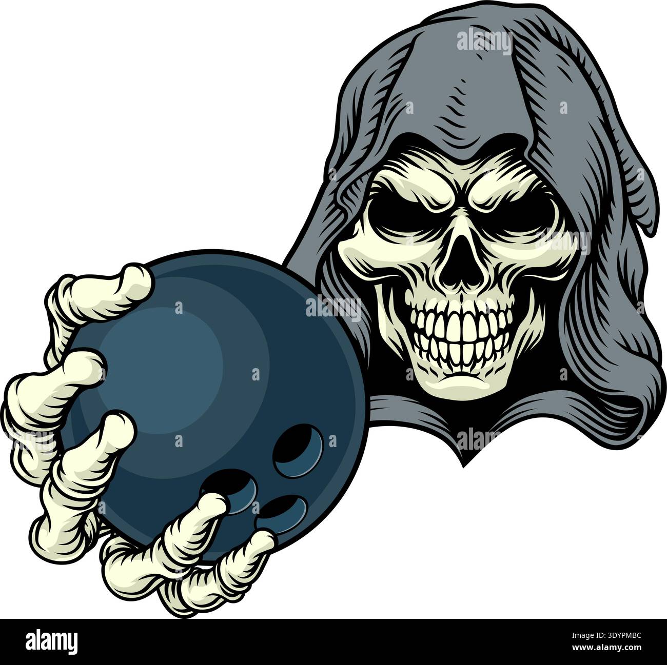 Grim Reaper Death Skeleton Bowling Team Mascot Stock Vector