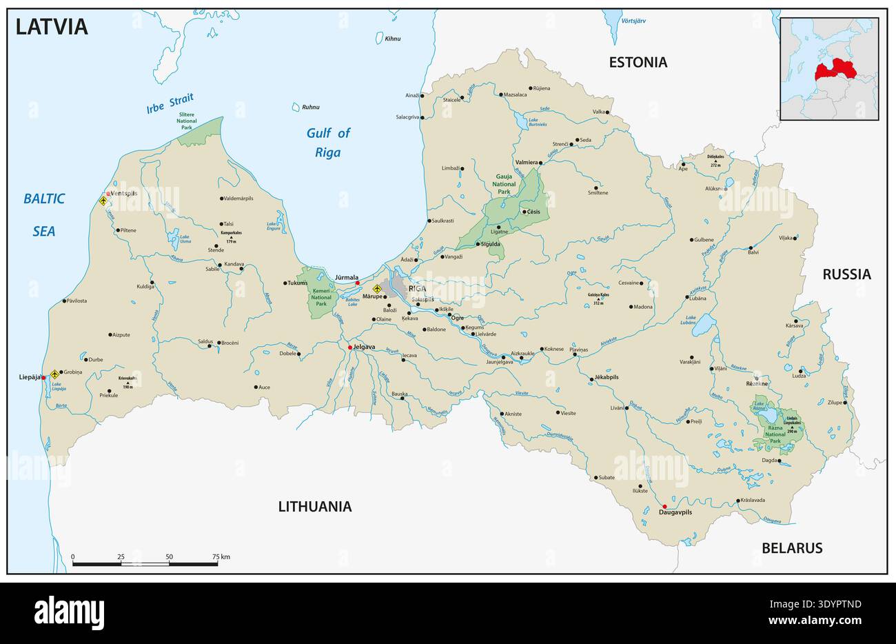 Map of the Baltic state of Latvia Stock Photo