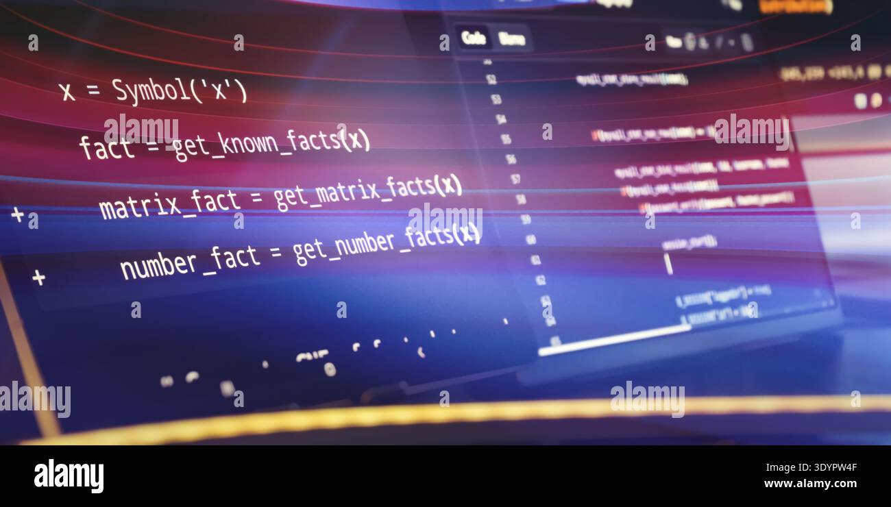 Abstract Neon Motion Blur Programming Interface with Source Code Lines and Futuristic Software Development Stock Photo