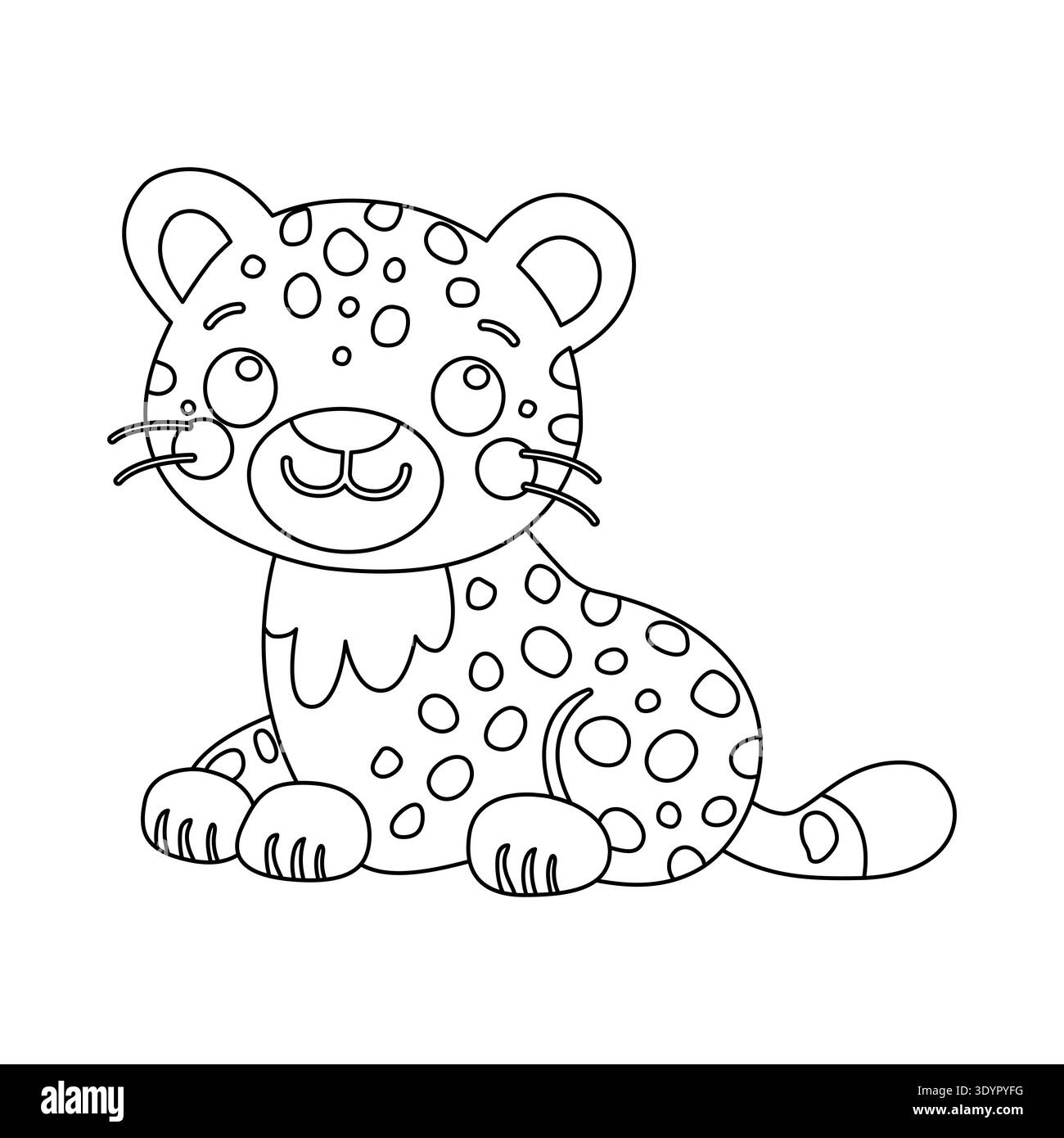 Cute spotted leopard line art vector illustration. Cartoon panther cub ...