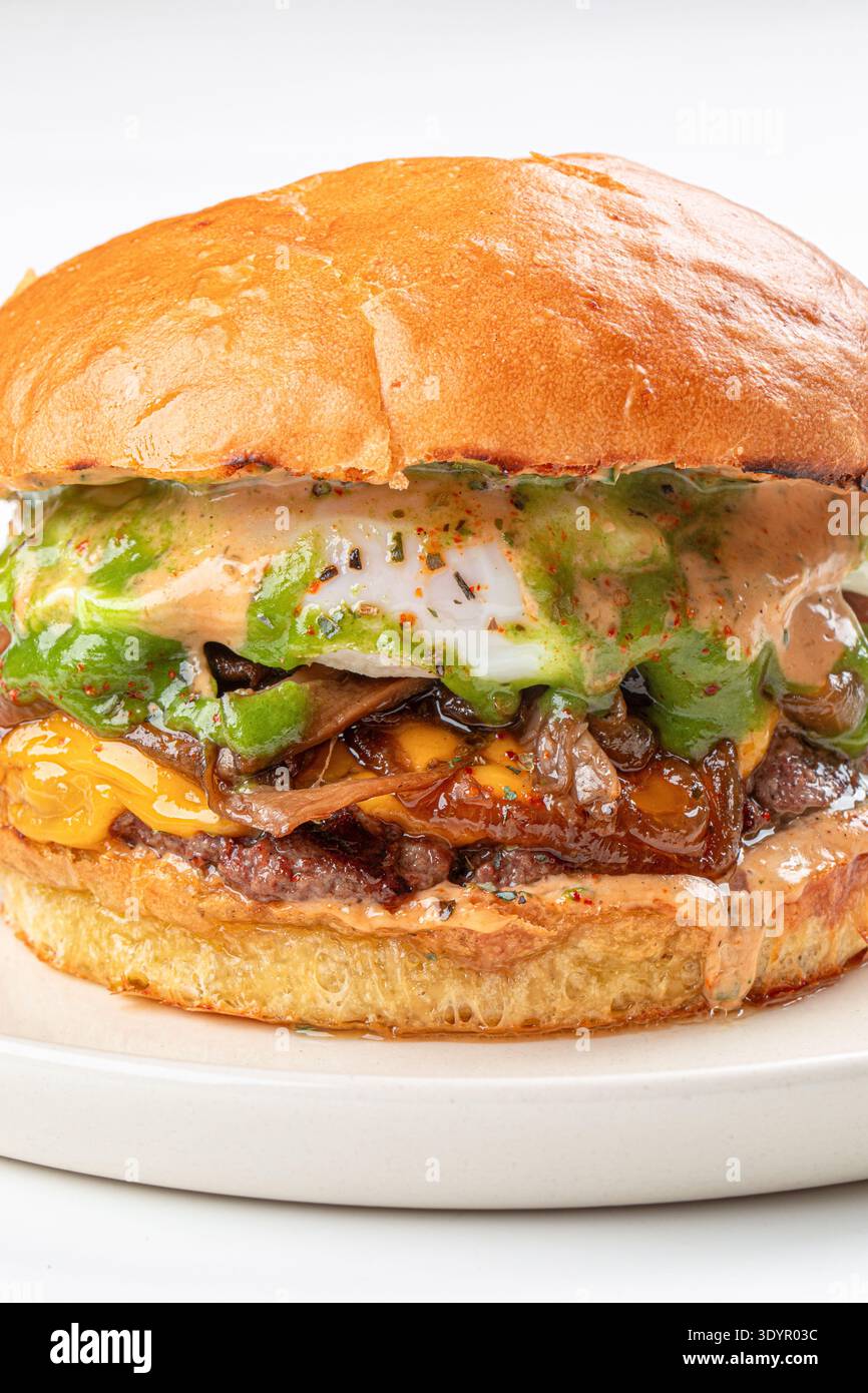 Gourmet beef burger on plate Stock Photo