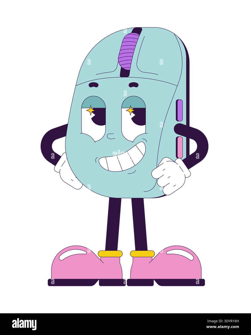Confident computer mouse with hands on hips groovy retro character Stock Vector