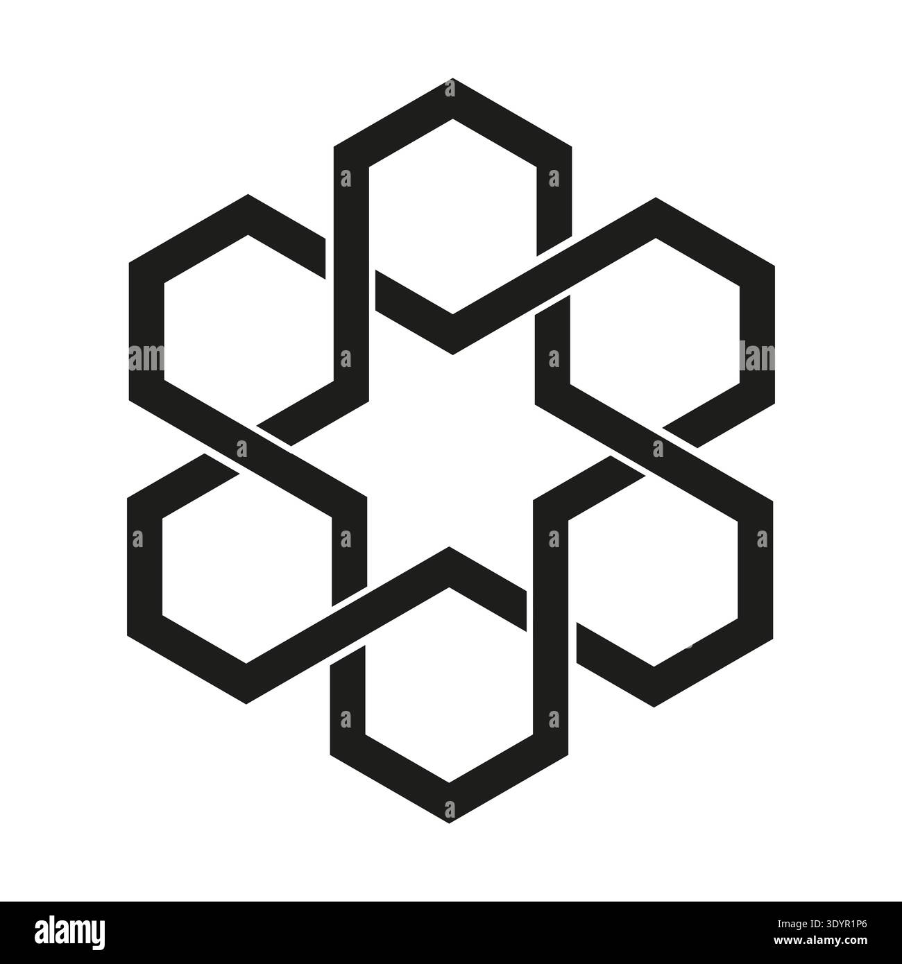 Interlocking hexagon icon. Linear star Vector. Geometric knot symbol. Monochromatic structural meshwork. EPS 10. Stock Vector