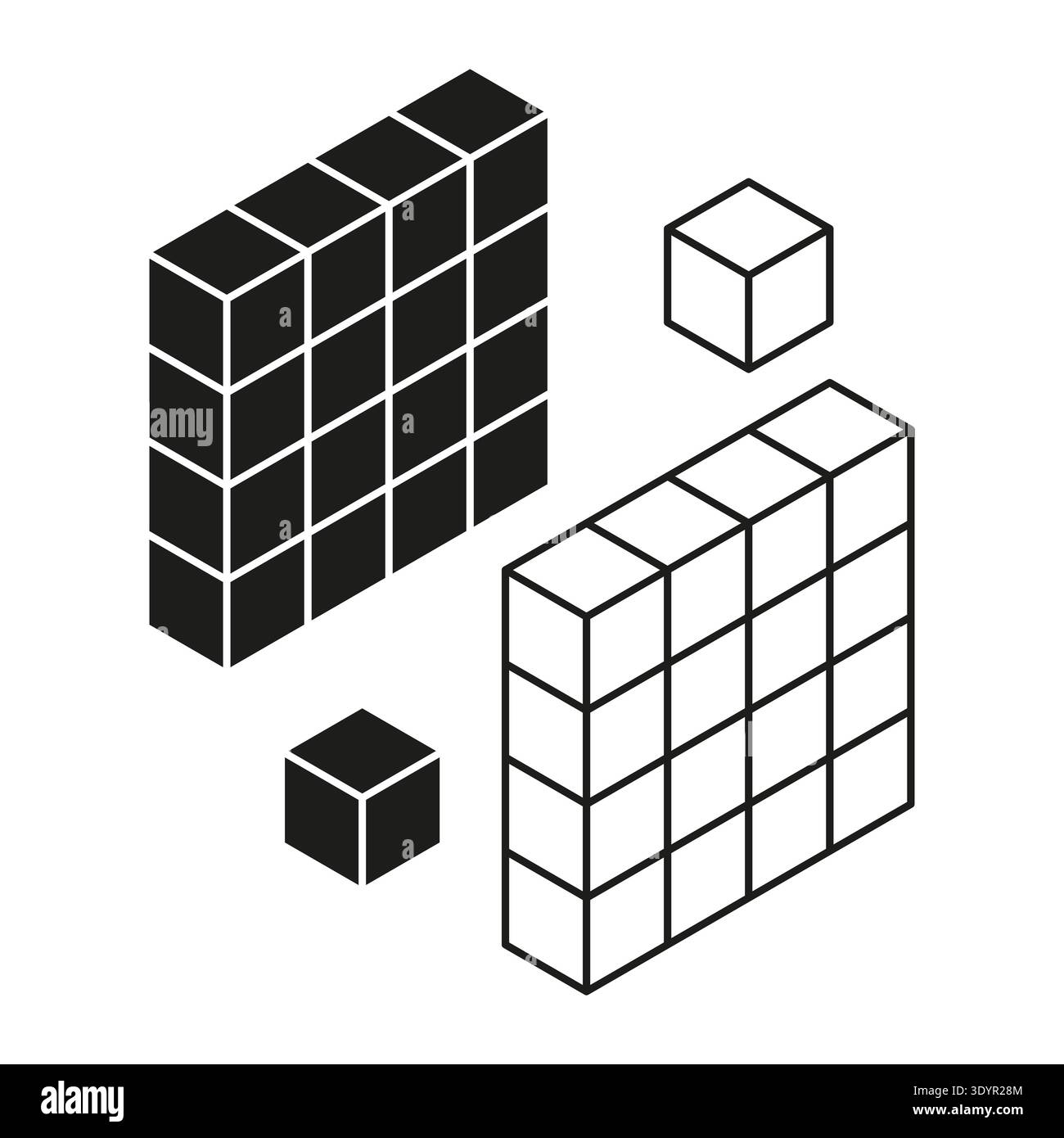 Mathematical isometric blocks. Professional cube structures. Monochrome Vector geometry. Professional dimensional objects. EPS 10. Stock Vector