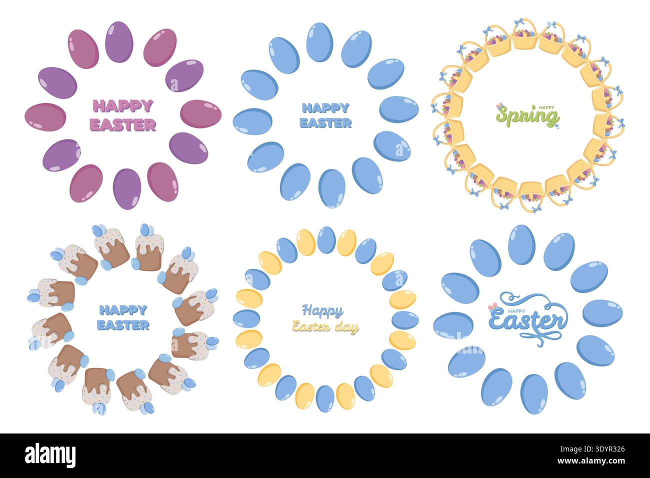 Spring Easter Wreath Pattern Collection Stock Vector