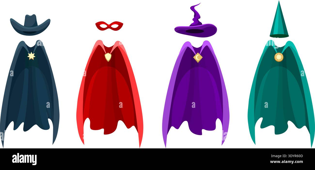 Colorful capes and hats set Stock Vector