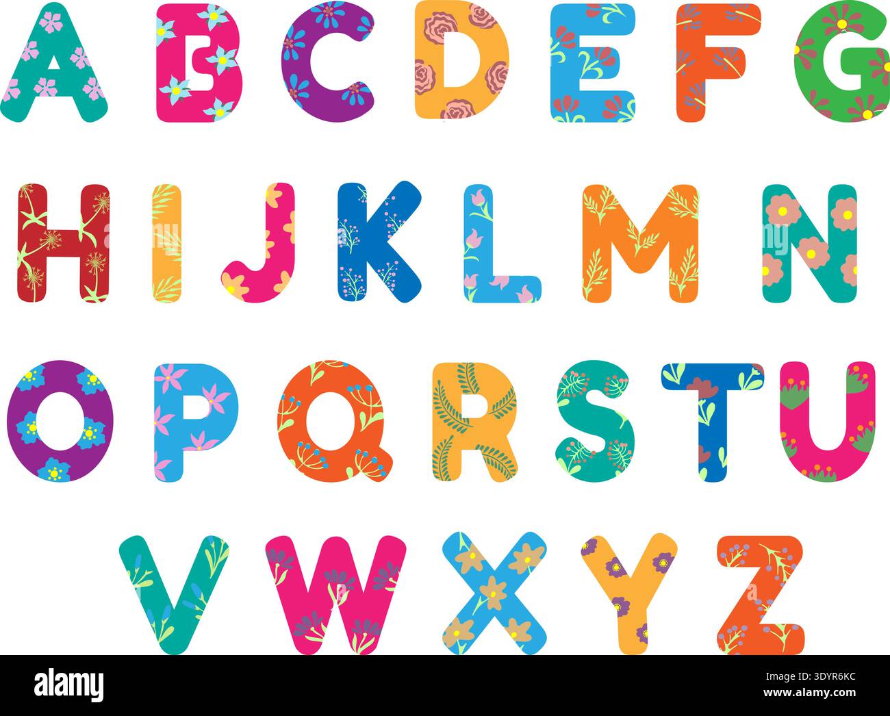 Hand drawn cartoon flower letters Stock Vector